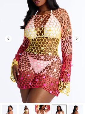 Fashion Nova Multi-Color Crochet Net Swim Coverup